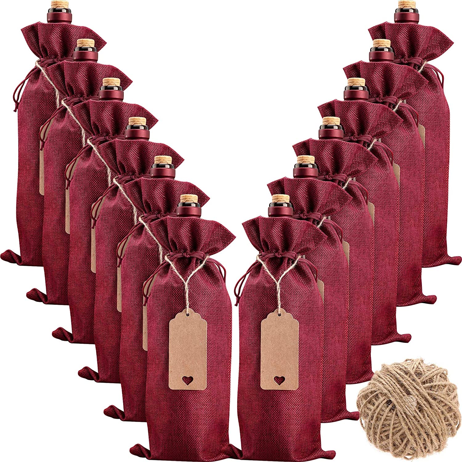 Model number:Burlap Wine Bags Wine Gift Bags, 12 Pcs Wine Bottle Bags with Drawstrings, Tags & Ropes, Reusable Wine Bottle Covers for Christmas, Wedding, Birthday, Travel, Holiday Party, Housewarming, Home Storage Featured Image