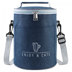 Cooler bag for 2021 New Wholesale Round Bucket Shape Waterproof Blue Thermal Aluminum Foil Lunch Bag for Work