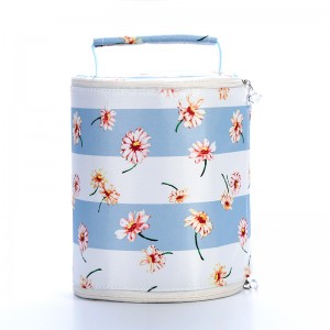 Cooler bag for Cute Print Pink Blue Cotton and Linen Lunch Bag for Women Insulated