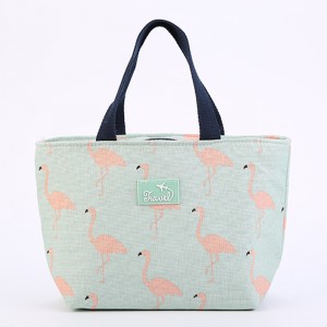Cooler bag for Cute Print Pink Blue Cotton and Linen Lunch Bag for Women Insulated