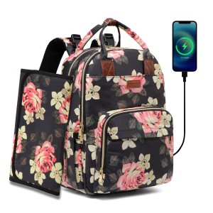 China Cheap price Sublimation Diaper Bag - Best diaper bags forBaby diaper bag with diaper pad large capacity floral diaper backpack with USB – Sandro