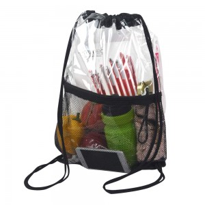Custom drawstring bag for PVC drawstring backpack with front zippered mesh pocket
