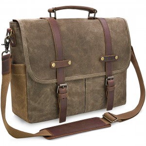 Laptop bag for Retro leather canvas computer bag waterproof and large capacity