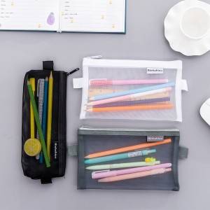 Exam special pencil bag simple and fresh mesh stationery bag large capacity solid color zipper bag pencil bag wholesale