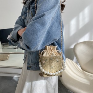 Handbag Spring New Women’s Fashion Straw Small Square Bag Pearl Shoulder Messenger Bag