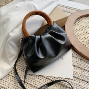 Handbag Popular Minimalist Wooden Handle Pleated Cloud Women’s Messenger Mini Handbag
