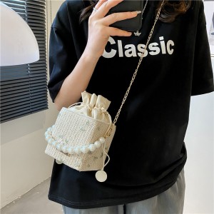 Handbag Spring New Women’s Fashion Straw Small Square Bag Pearl Shoulder Messenger Bag