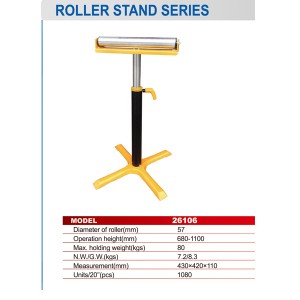 26106 ROLLER STAND SERIES  Single roller support stand Ideal for use with joiners,planers,table saws,,band saws and chop saws and miter saws.