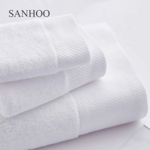 SANHOO White Satin Cuff 16S Cotton Hotel Towel set