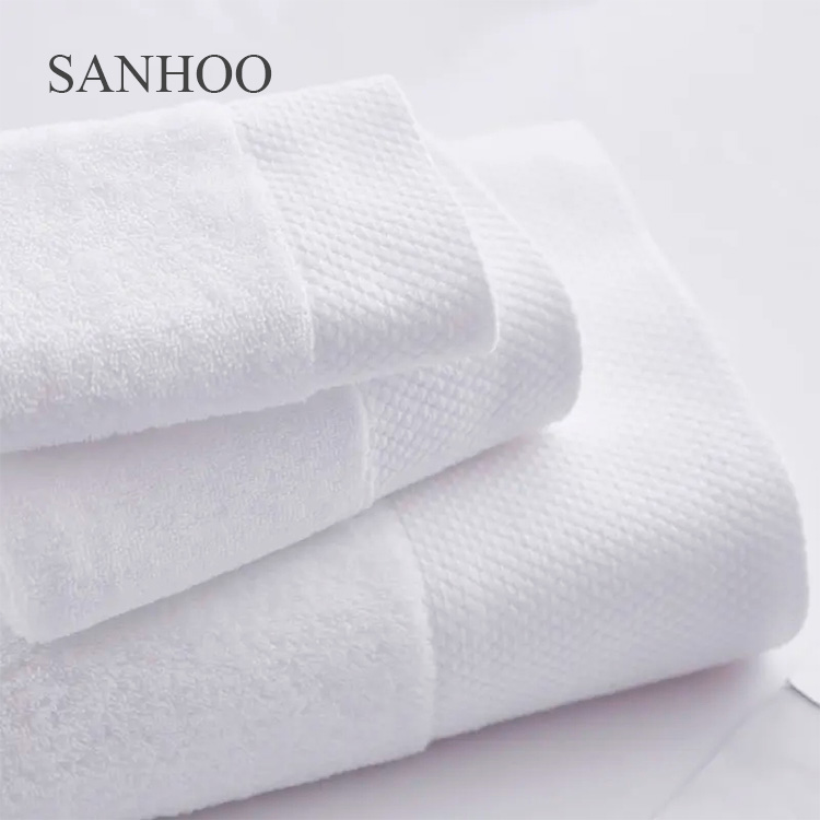 SANHOO White Satin Cuff 16S Cotton Hotel Towel set