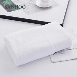 SANHOO White Satin Cuff 16S Cotton Hotel Towel set