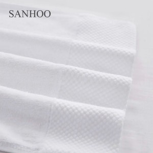 SANHOO White Satin Cuff 16S Cotton Hotel Towel set