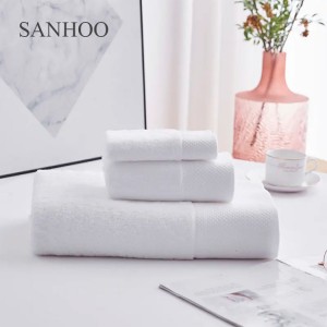 SANHOO White Satin Cuff 16S Cotton Hotel Towel set