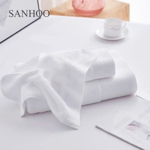 SANHOO White Satin Cuff 16S Cotton Hotel Towel set