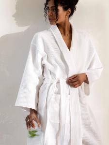 SANHOO Star Hotel Waffle Bathrobe White Absorbent