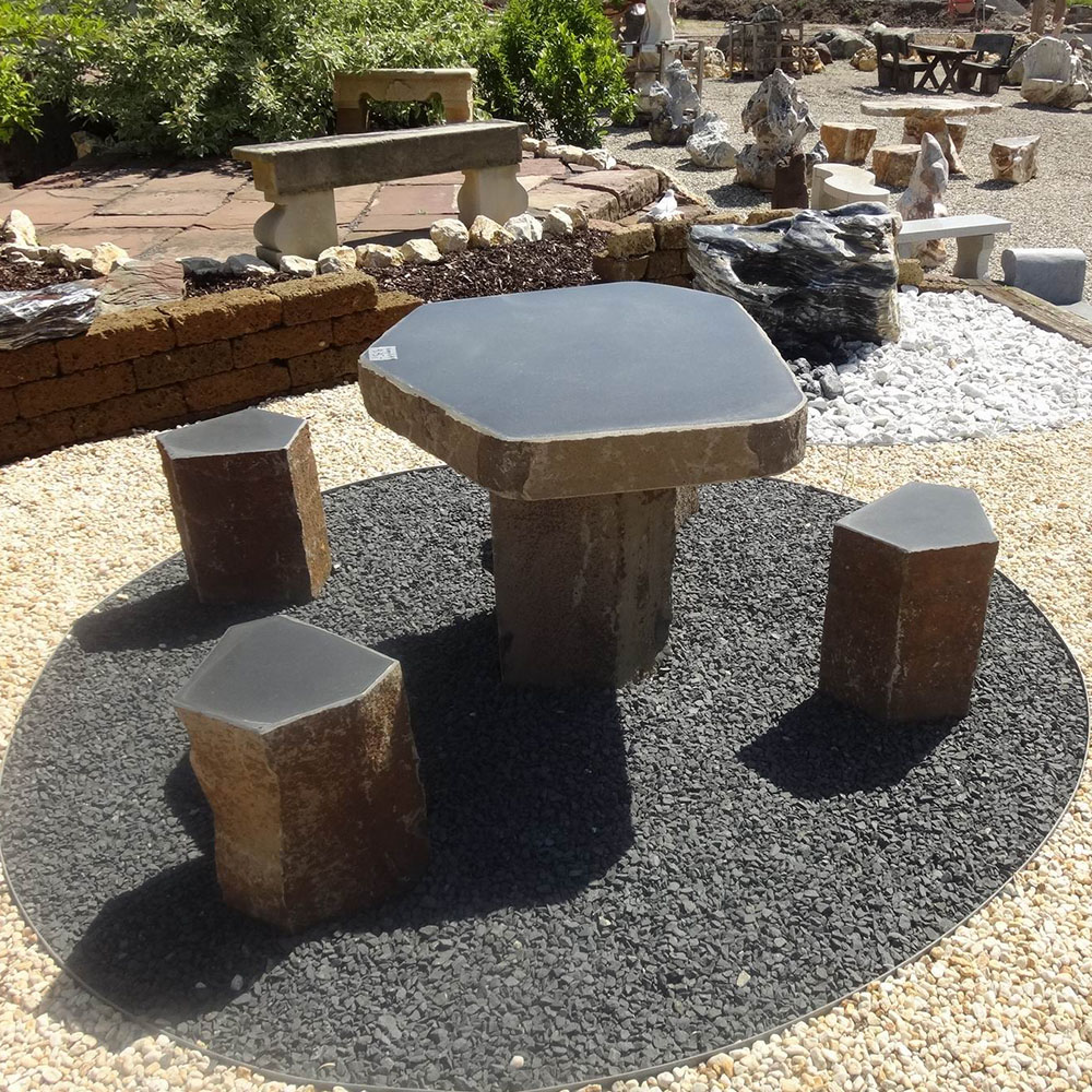 outdoor stone dining tables Garden basalt stone tables outdoor stone tables and bench Featured Image