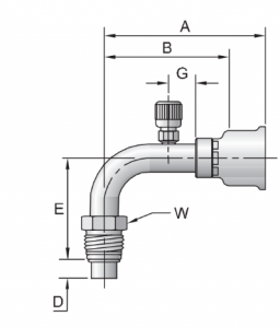 Male Tube-O Swivel – 90° Elbow – Long Pilot with Charge Port for R12 | Precise Fluid Routing
