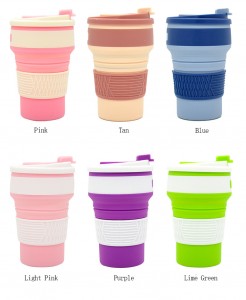 Reusable Food Grade Folding Mug with Lids- Collapsible Cups