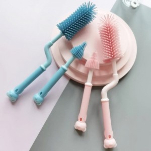 2 pcs 360 degree rotation long handle food grade silicone bottle cleaning cup brush baby nipple pacifier cleaner brush