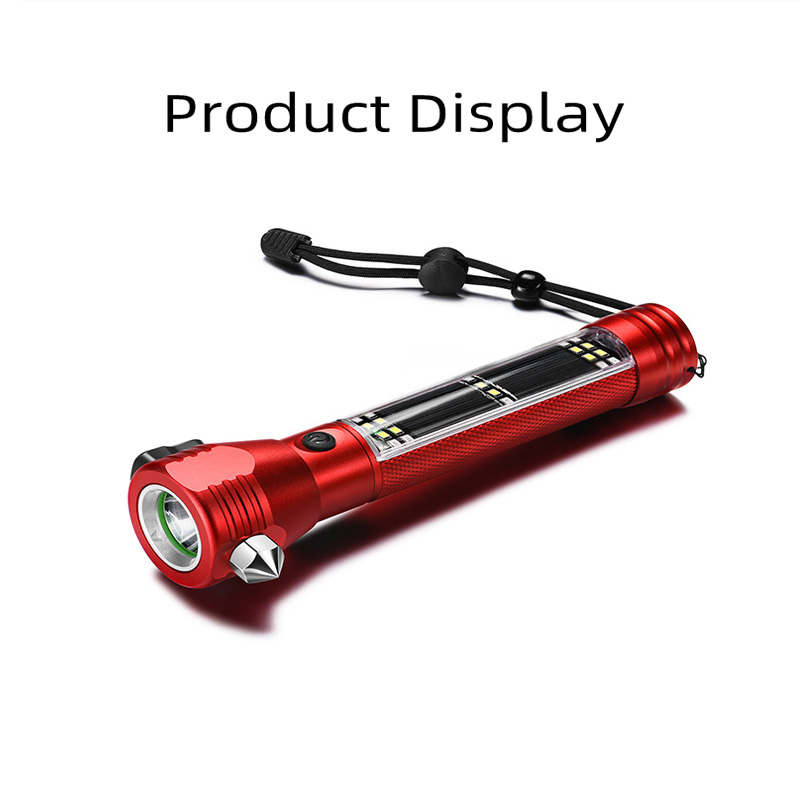 China Manufacturer for Toilet Sensor Light - Aluminum waterproof High Lumen USB Rechargeable Solar Power Flashlight safety hammer with compass – SASELUX