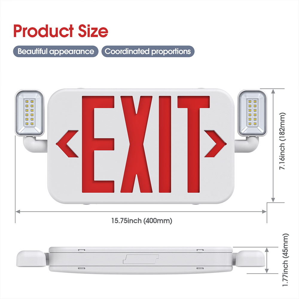 High definition Emergency Light Combo With Battery Backup - Two Adjustable Heads Emergency Exit Combo – SASELUX detail pictures