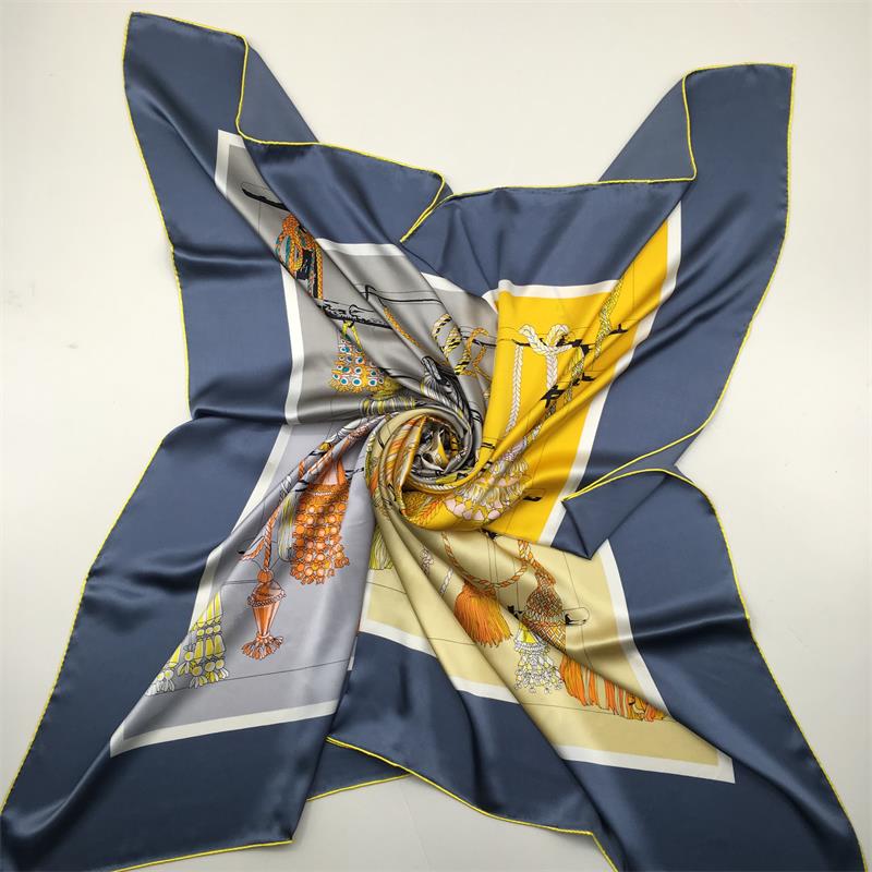 High Quality Custom Silk Scarf Logo - 100% Silk Square Yellow Court Scarf Quality Custom Printed For Women – JIECHEN