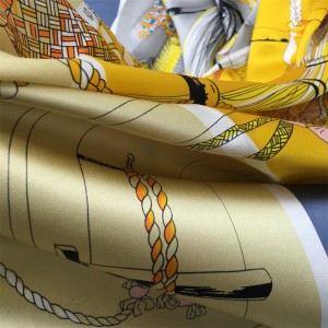 100% Silk Square Yellow Court Scarf Quality Custom Printed For Women