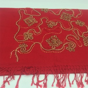 Winter Long Chinese Red Pure Wool Machine Embroidery Scarf Shawl For Women