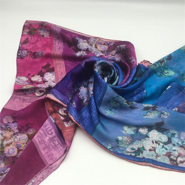 Factory Selling Silk Satin Women Hijab Scarf - Custom Printed Long Pure Digital Printed flowers Silk Scarf – JIECHEN