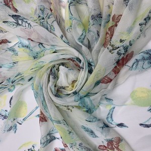 Women Square Flowers Shawl 90%Modal10%Silk Blended Screen Printed Scarf