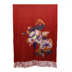 100% Cashmere Dyed Needle Punched Flower Solid Color Red Scarves Customize For Women With Tassel
