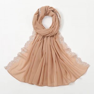 Moslin scarf polyester chiffon scarf with brooms women stole summer  lace edge head  pure color scarf for lady