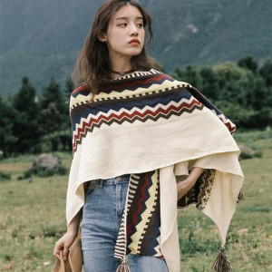 Acrylic Bohemian Romantic Tassels Shawls Knitted Yarn Dye Autumn Warm Scarf For Women