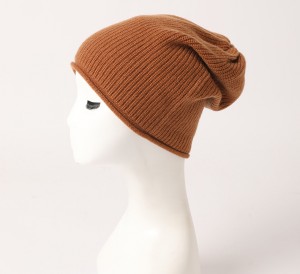 2022 Rolled up edges warm luxury women real A grade 100% cashmere ribbed knitted hat girls winter beanie