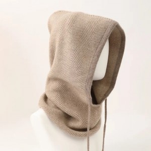 herringbone knitted cashmere hoodie hat women winter fashion soft beanie hat with custom logo