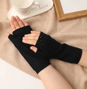 winter warm lady fingerless gloves rhinestones black fashion knit short arm warmer thermal women fashion cute cashmere mittens