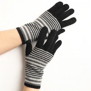 custom men knitted 100% wool stripes winter gloves fashion accessories luxury thermal full finger long cashmere gloves