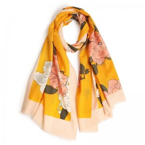 custom 80s merino wool Begonia flowers print pashmina scarves shawl autumn winter fashion cashmere stole scarf for women
