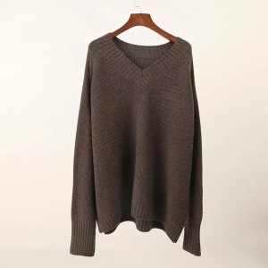 designer fashion v neck plain knitted pure cashmere oversize women’s sweater custom ladies girls top cashmere pullover
