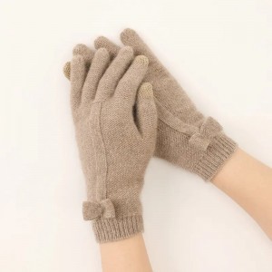bow-knot decoration cashmere gloves & mittens fashion women winter warm knit full finger touch screen gloves