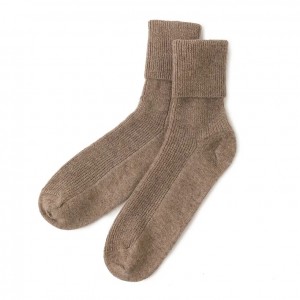 High Quality Casual Folded socks Thick Autumn Winter Knitted Warm 100% Cashmere Bed Socks for Women