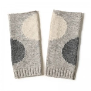 hot sell winter fingerless jacquard 100% goat cashmere gloves custom cute fashion women half finger knit thermal mitten gloves