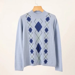 designer brand multicolor rhombus jacquard pure cashmere pullover custom fashion oversize winter women cashmere sweater