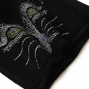 ironing rhinestones Women Winter hats custom design luxury cute 100% pure Cashmere rib Knitted beanie cap