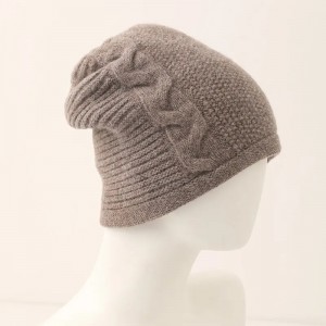100% pure wool winter hat custom fashion women ladies winter warm   cable knitted cashmere wool beanie hat