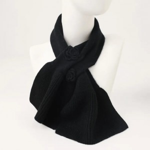 2022 new design women plain color knitted 100% cashmere scarf stole custom ladies neck warmer with flower decoration
