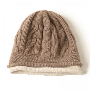 custom embroidery logo Cute 100% Cashmere Knit ny beanie Winter Hats rolled edge Women knit warm bennie caps