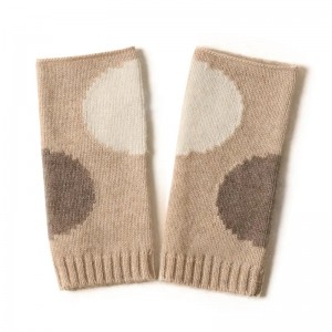 hot sell winter fingerless jacquard 100% goat cashmere gloves custom cute fashion women half finger knit thermal mitten gloves
