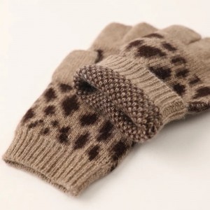 luxury fashion accessories women winter fingerless gloves lepord jacquard knitted half finger cashmere gloves & mittens
