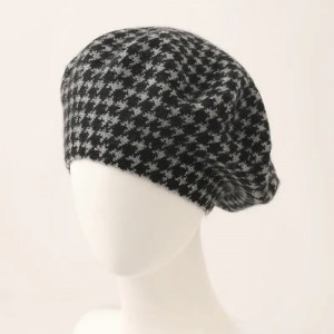 houndstooth jacquard knitted cashmere beret hat luxury fashion winter women warm cashmere beanie hat cap